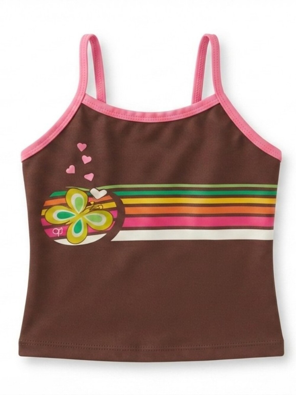 🦦5/$10🦦 OP Girls Brown Tank Top Butterfly & Striped Graphic Swim/Active Ca